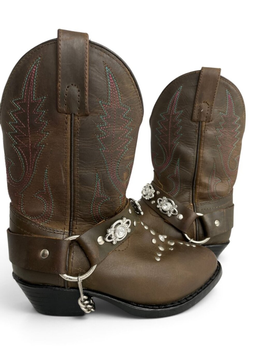 Smoky Mountain Western Boots Rhinestone Harness Brown Kids Size 12 D